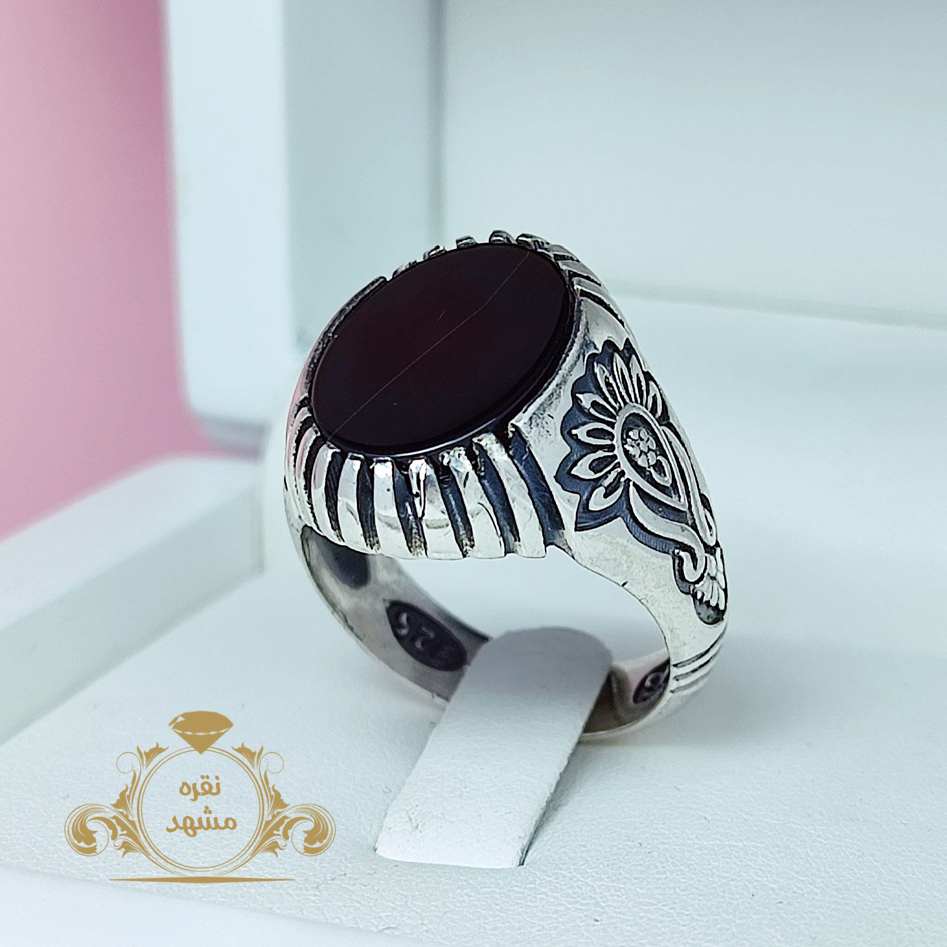 انگشتر سیاه نقره اصلی رکاب مردانه طرح سنتی