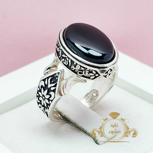 انگشتر سیاه نقره اصلی رکاب مردانه طرح گل