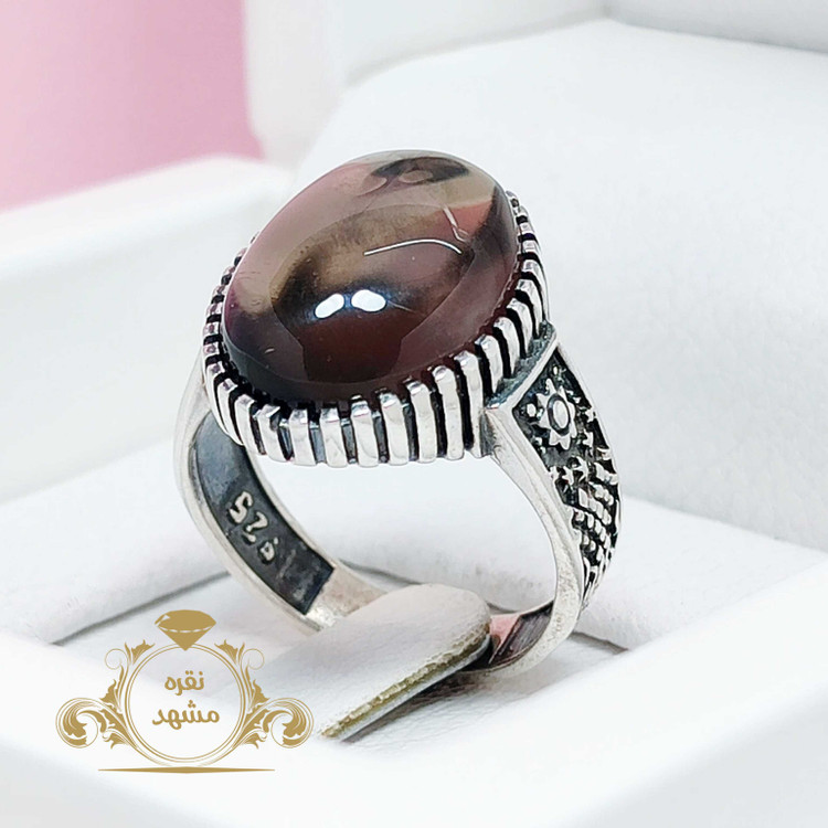 انگشتر نقره ظریف مردانه نگین کوارتز دودی