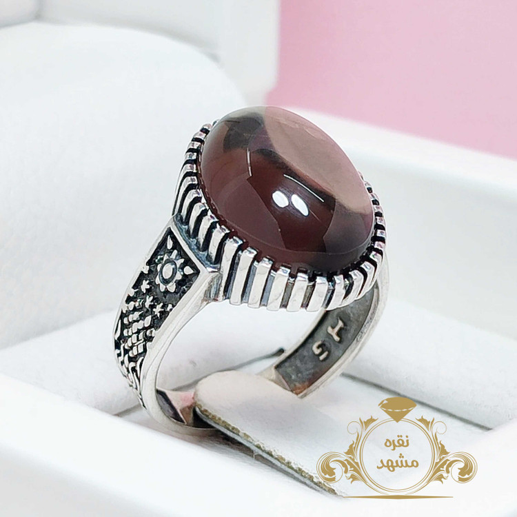 انگشتر ظریف مردانه نگین کوارتز دودی