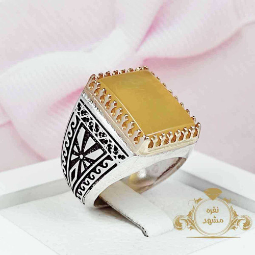 انگشتر چهارگوش مردانه زرد اصلی نقره 925