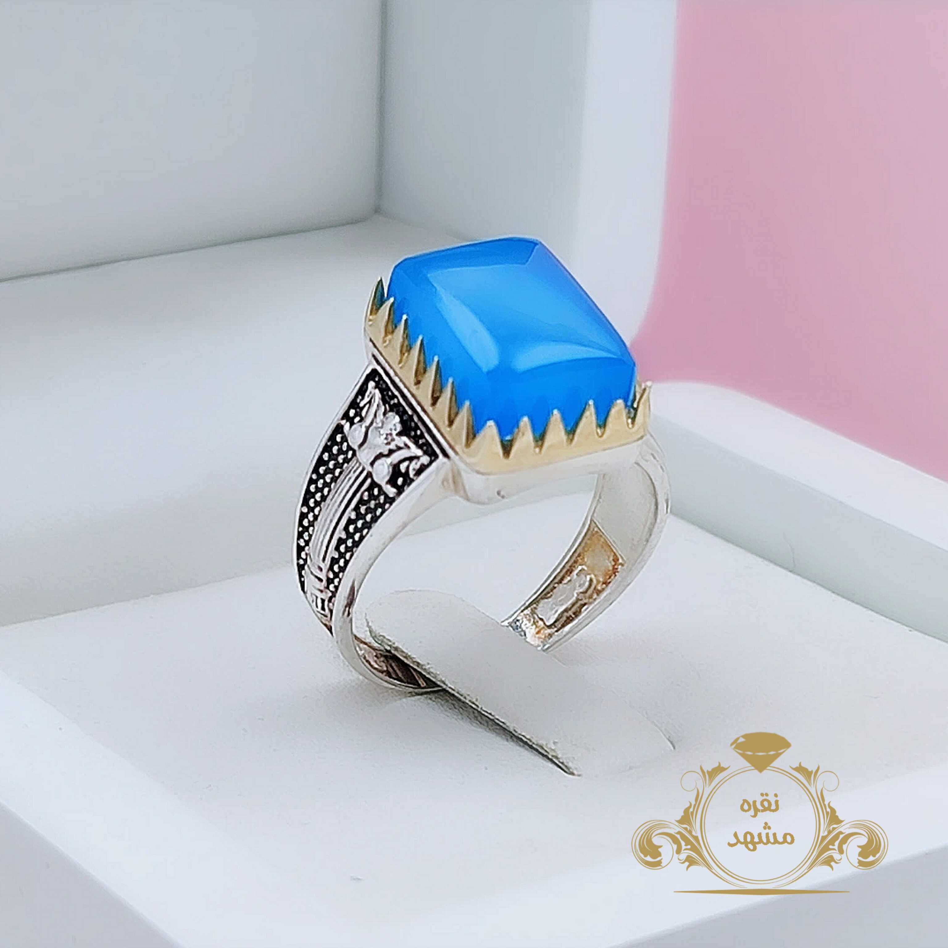 انگشتر هخامنش اصل مردانه خاص عقیق آبی