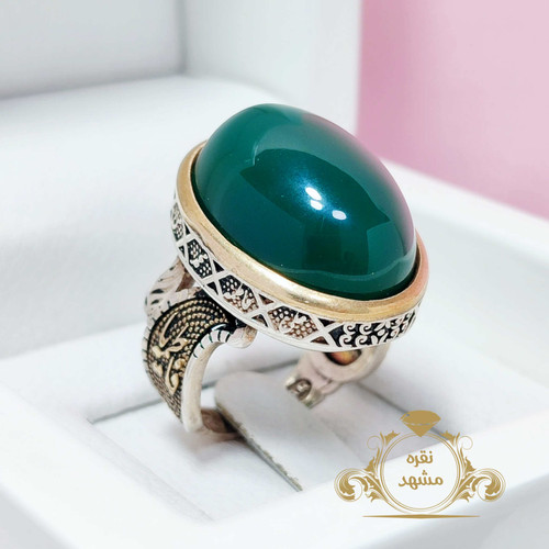 انگشتر نقره یاعلی مردانه عقیق سبز دامله