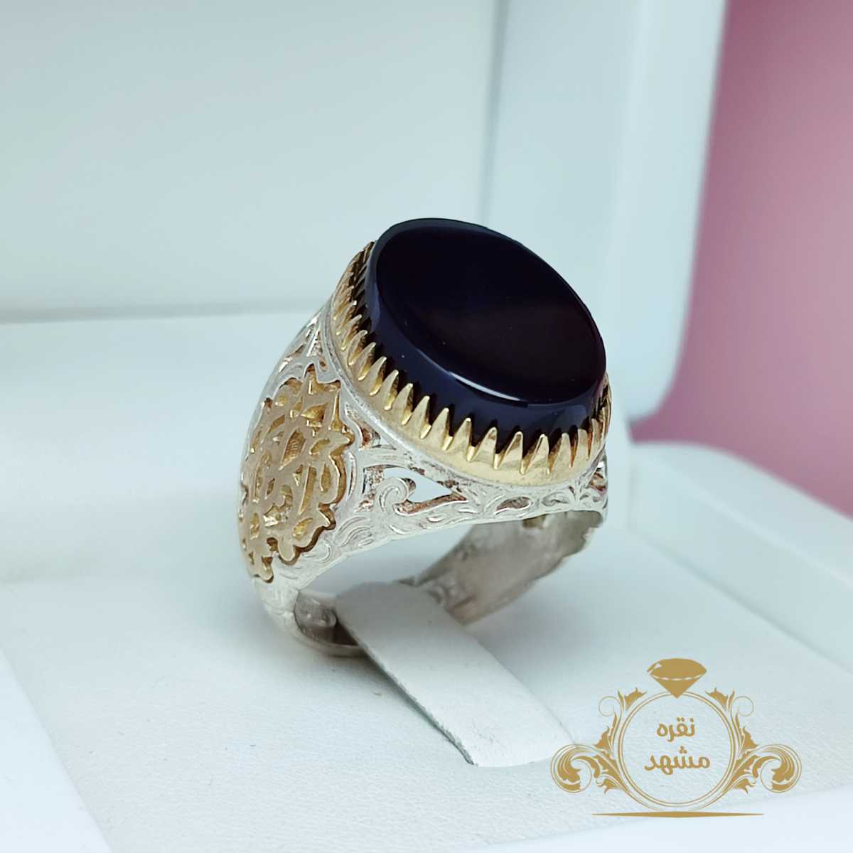 رکاب نقره 925 عقیق سیاه تخت انگشتر مردانه
