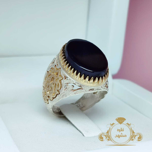 رکاب نقره 925 عقیق سیاه تخت انگشتر مردانه