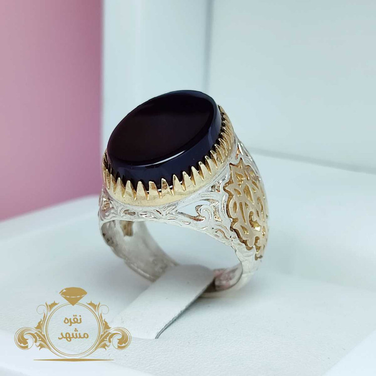 انگشتر مردانه رکاب نقره عقیق سیاه تخت