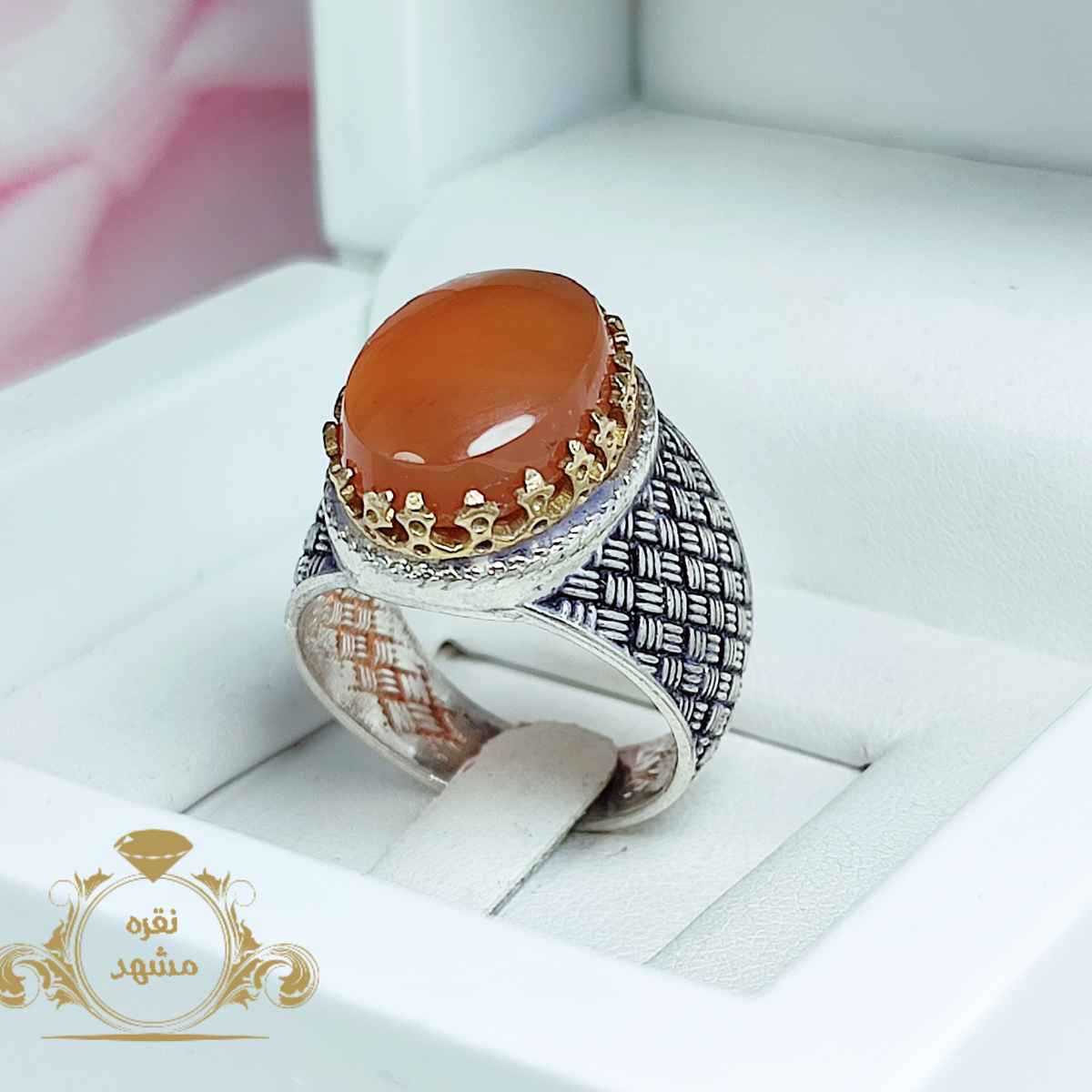 انگشتر عقیق یمنی اصلی پرتقالی رکاب نقره 925