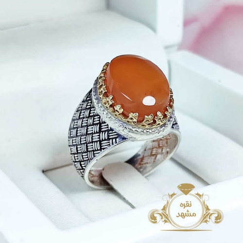 عقیق یمنی اصلی پرتقالی رکاب نقره 925