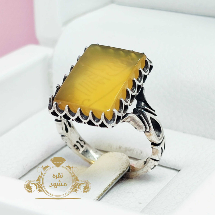 انگشتر عقیق زرد اصل مردانه مدل اشکی چهارگوش