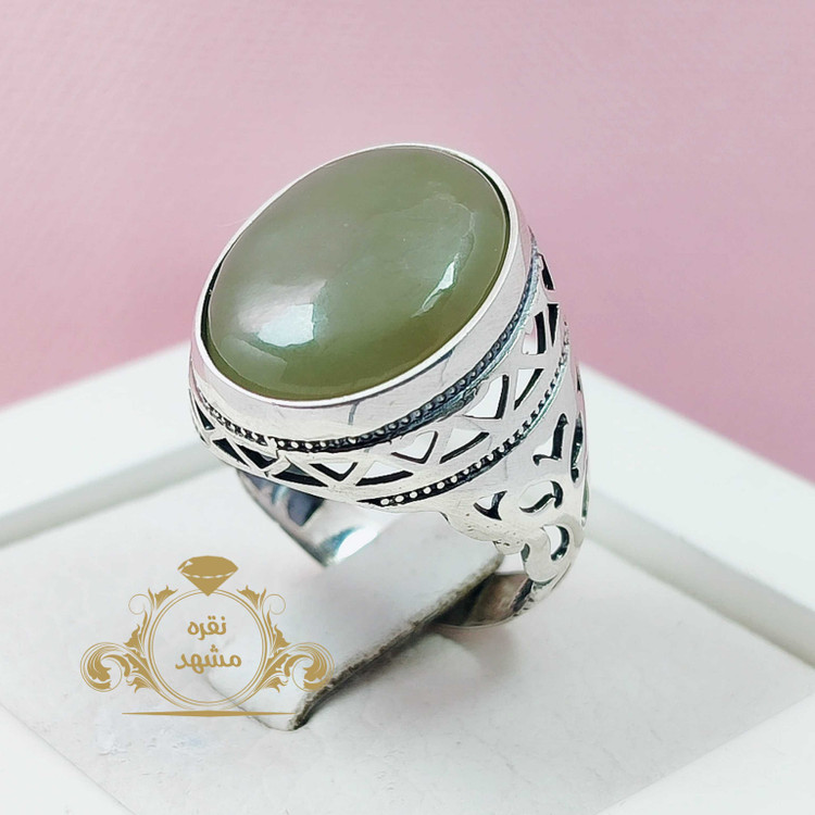 انگشتر یشم مردانه خوشرنگ اصلی و طبیعی