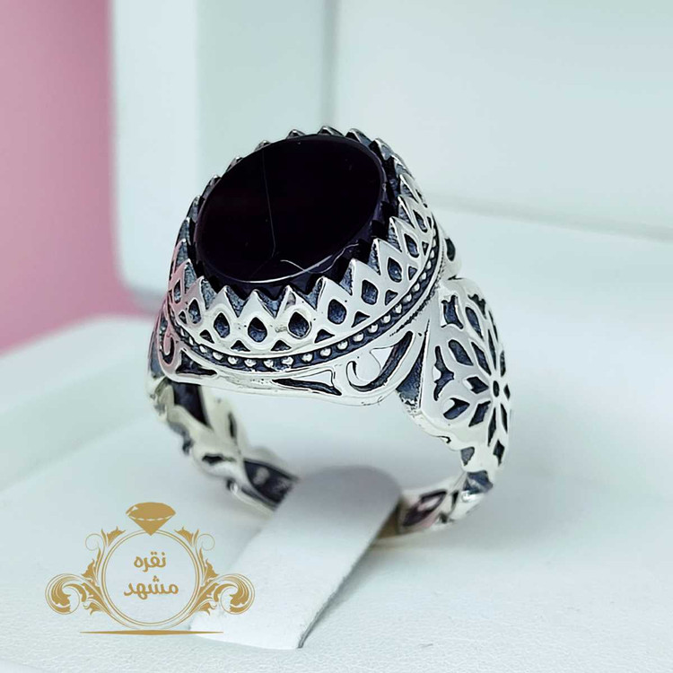 رکاب نقره عقیق سیاه مات انگشتر شیک