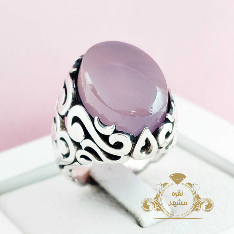 انگشتر سوسنی خوشرنگ یمنی مردانه نقره رکاب پر فروش