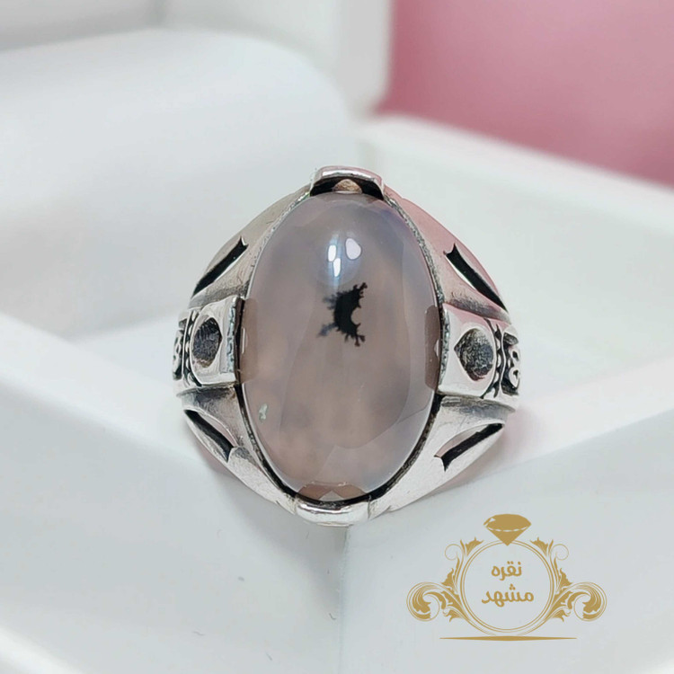 انگشتر پروانه عقیق سفید شجری نقره چهار چنگ