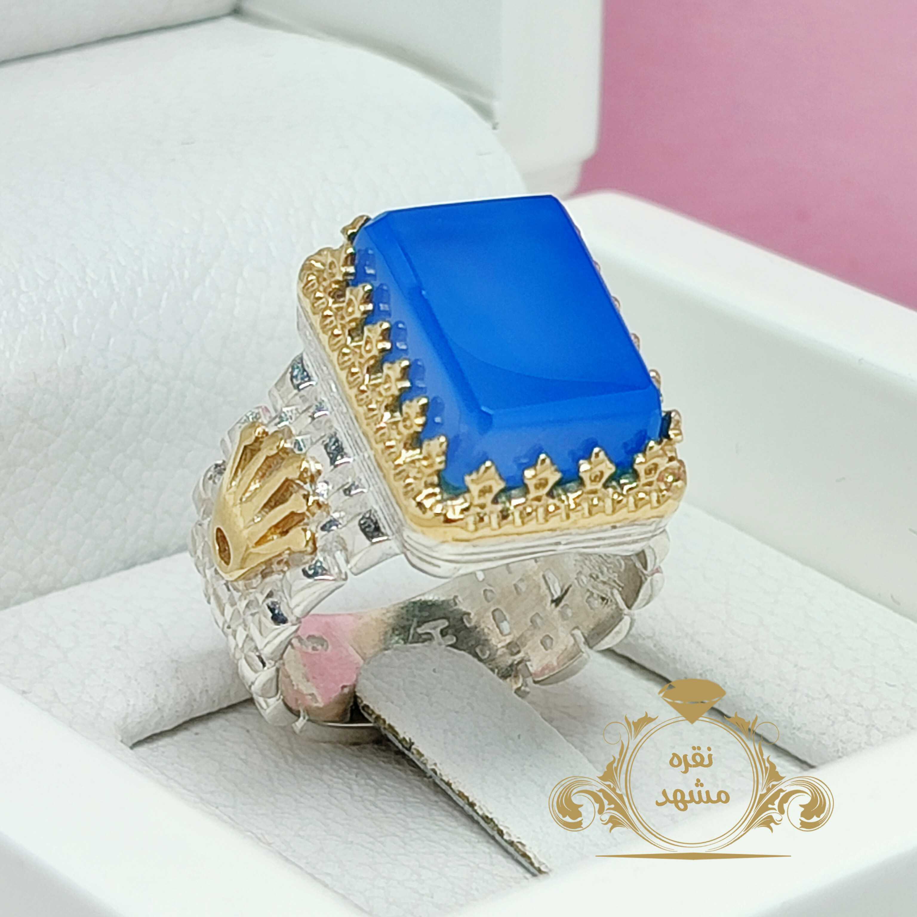 انگشتر رولکس نقره مردانه فوق العاده زیبای عقیق آبی