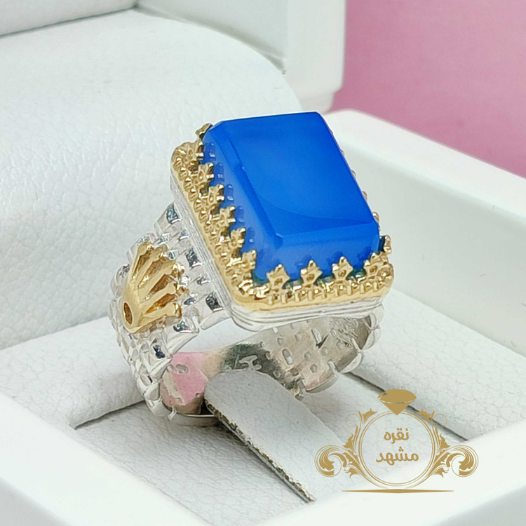 انگشتر رولکس نقره مردانه فوق العاده زیبای عقیق آبی