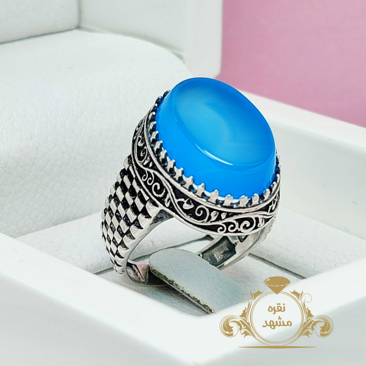عقیق آبی خوشرنگ انگشتر مردانه اصلی