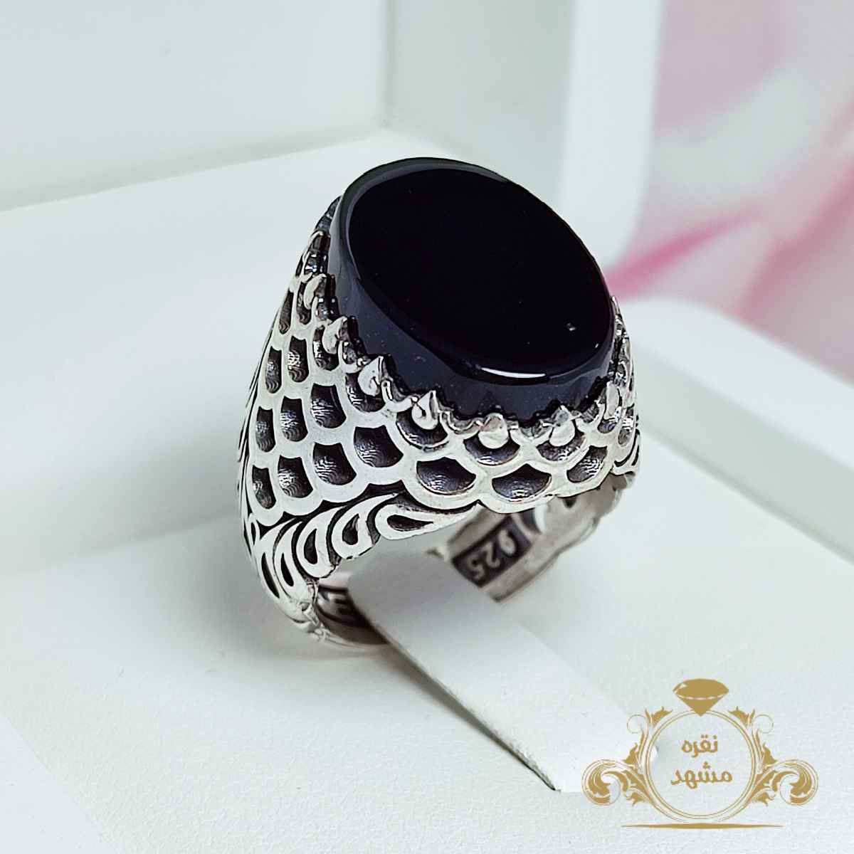 انگشتر عقیق سیاه پولکی رکاب پر فروش