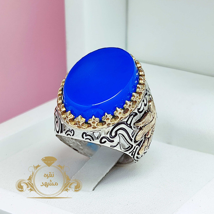انگشتر مردانه عقیق آبی تیره معدنی مدل پر فروش