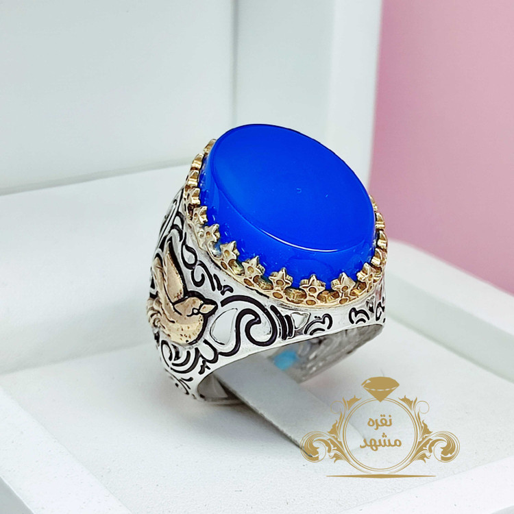 انگشتر مردانه عقیق معدنی مدل پر فروش آبی تیره