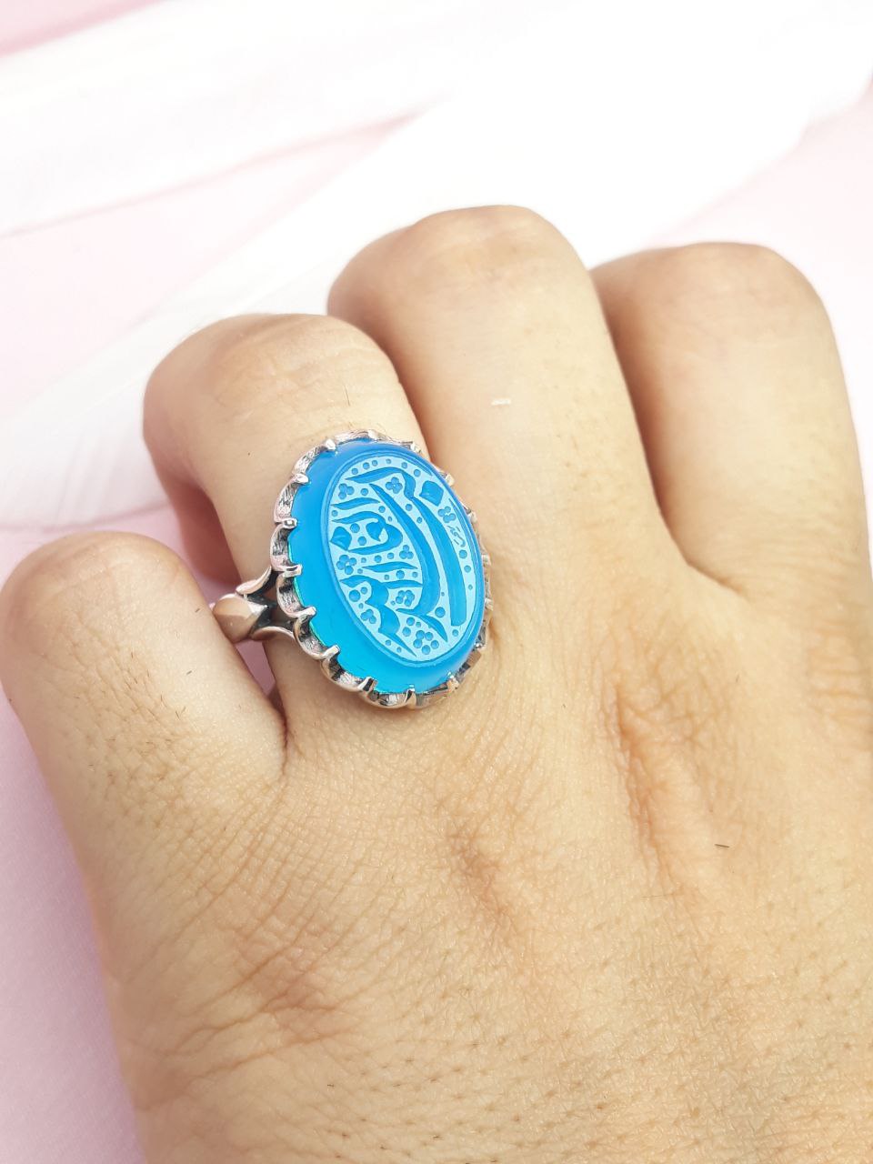 انگشتر نقره عقیق آبی مردانه