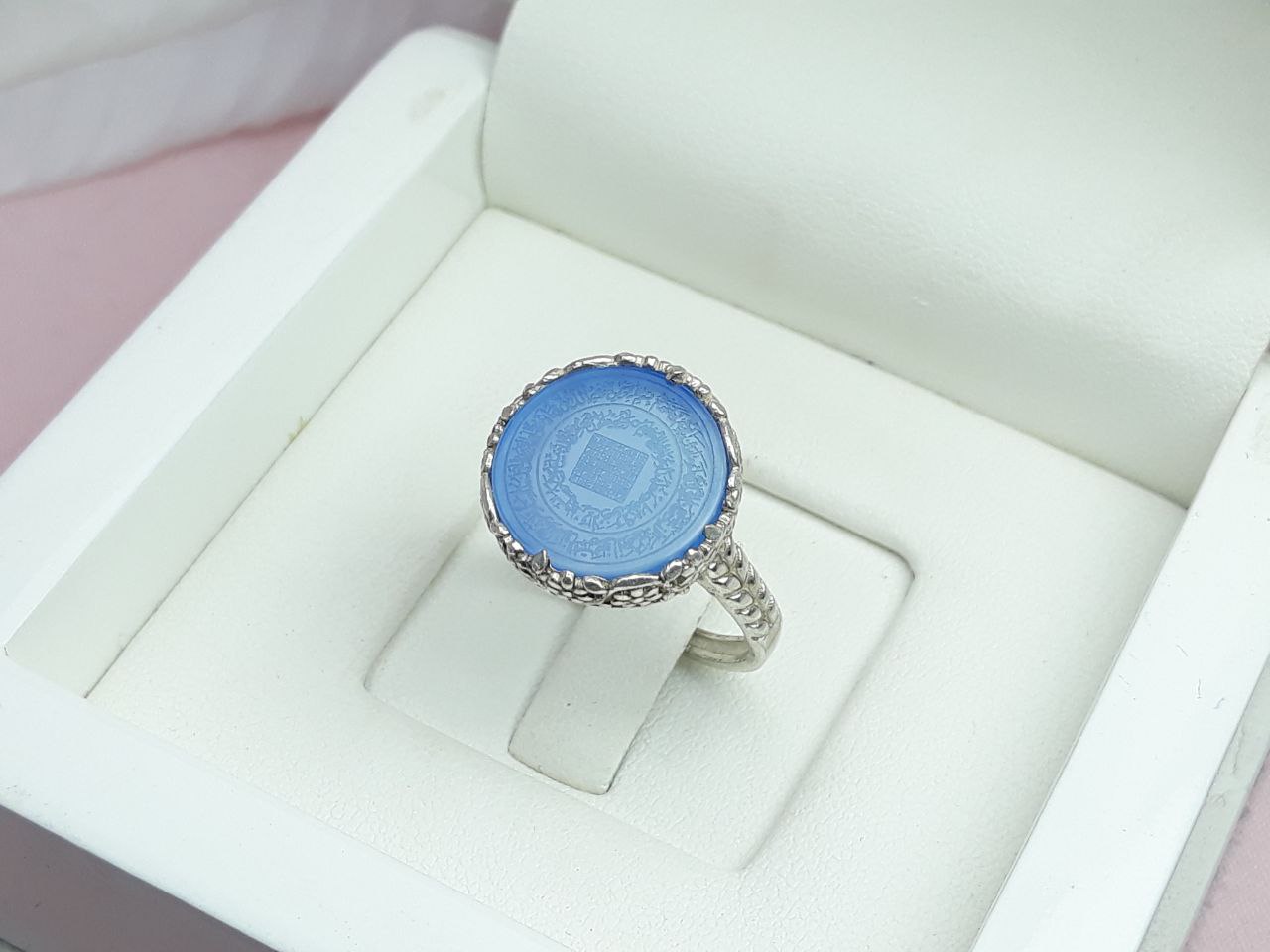 انگشتر آیت الکرسی زنانه عقیق آبی اصل