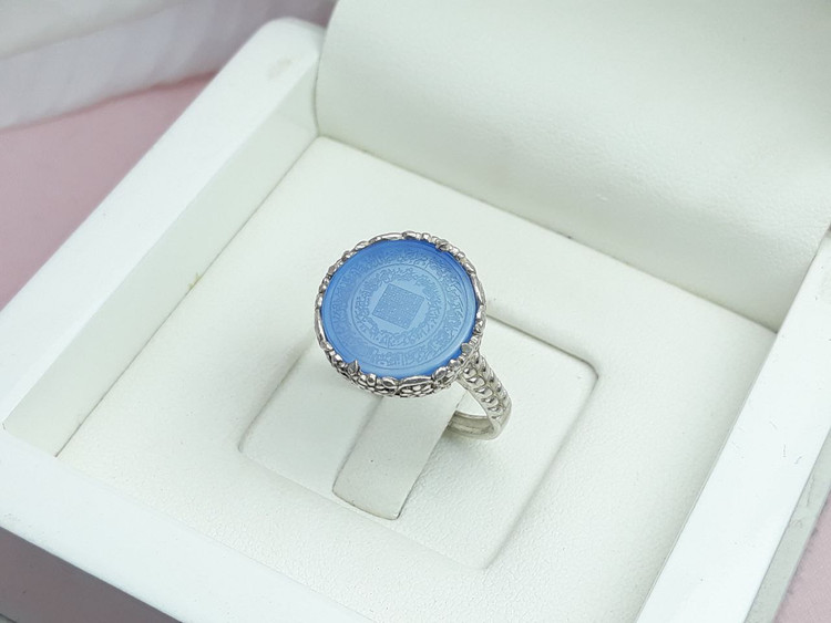 انگشتر آیت الکرسی زنانه عقیق آبی اصل