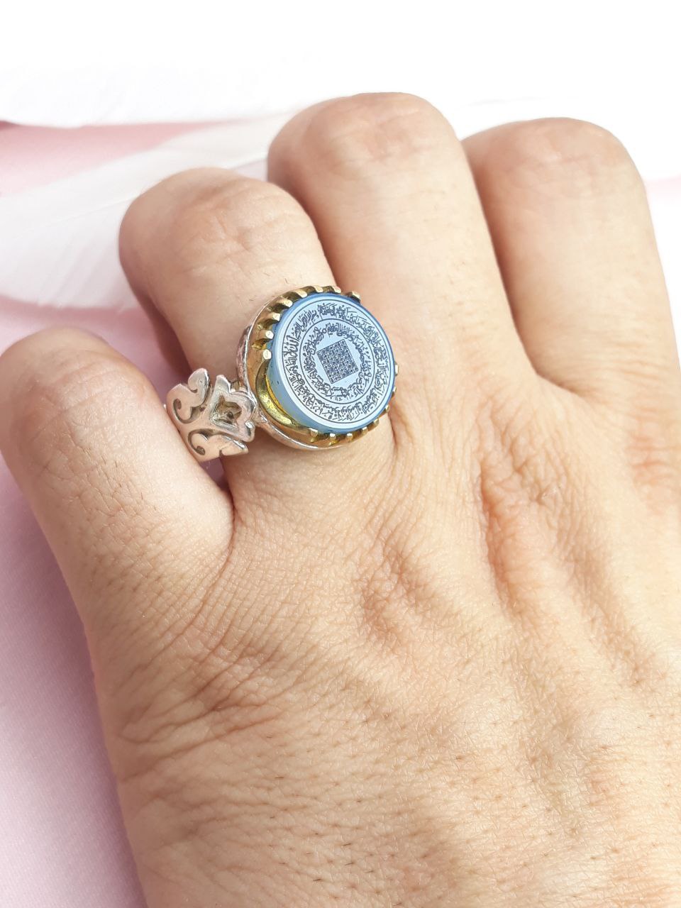 انگشتر آیت الکرسی مردانه عقیق آبی اصلی