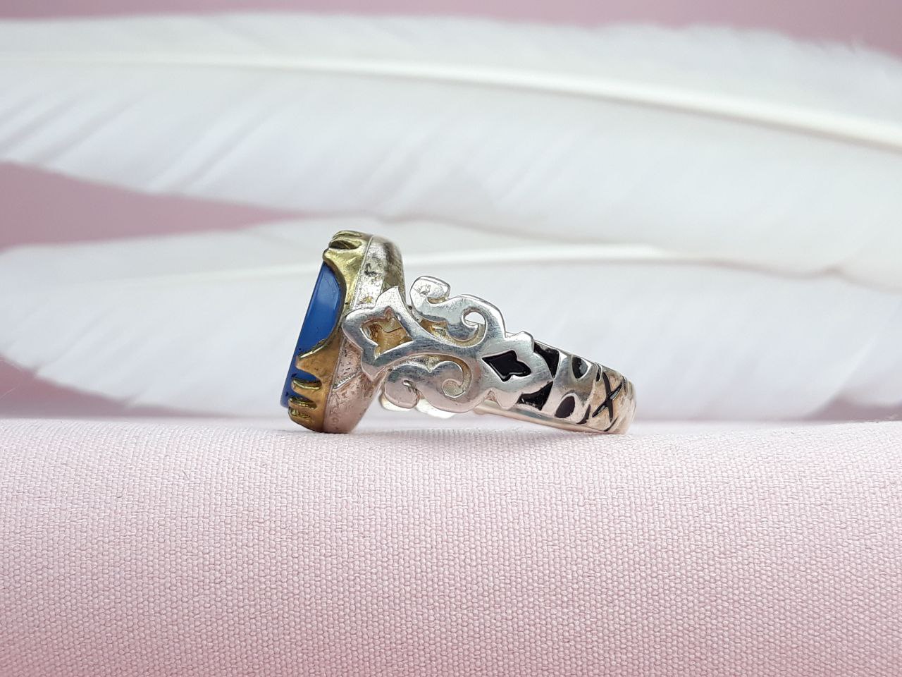 انگشتر آیت الکرسی مردانه عقیق آبی اصلی