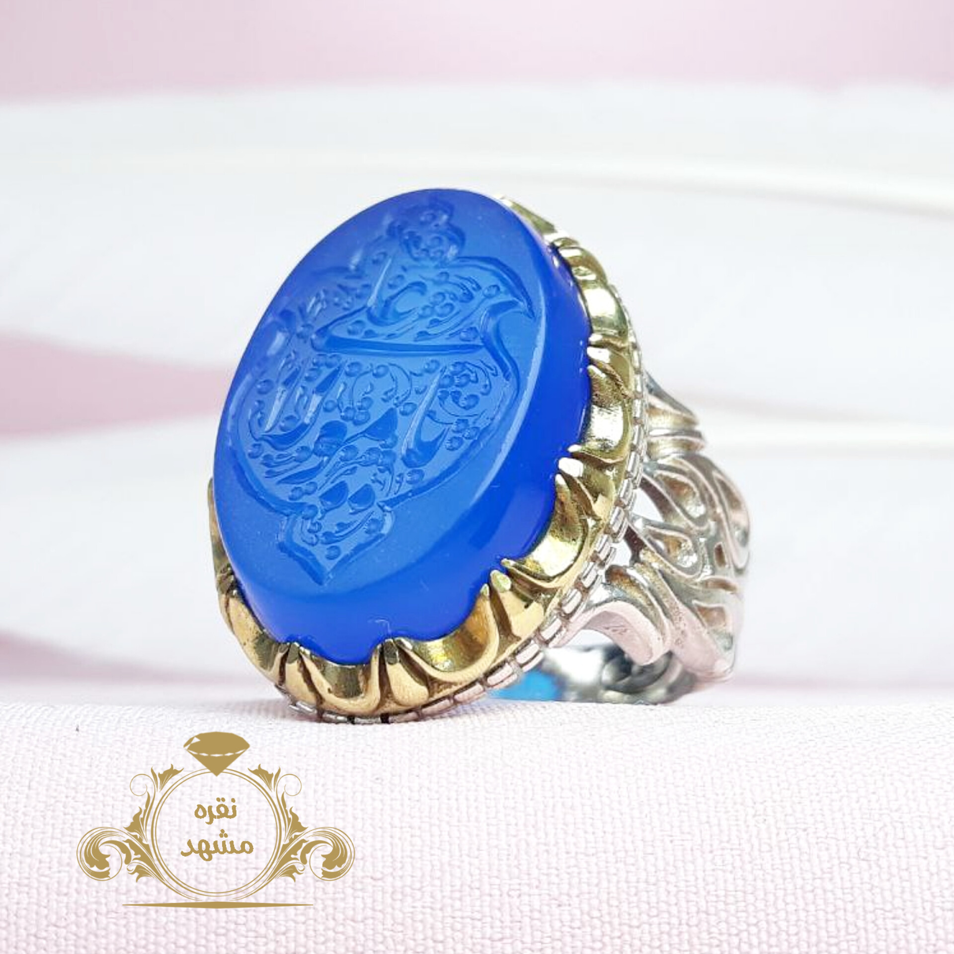 ذکر یامولاعلی انگشتر عقیق آبی مردانه نقره
