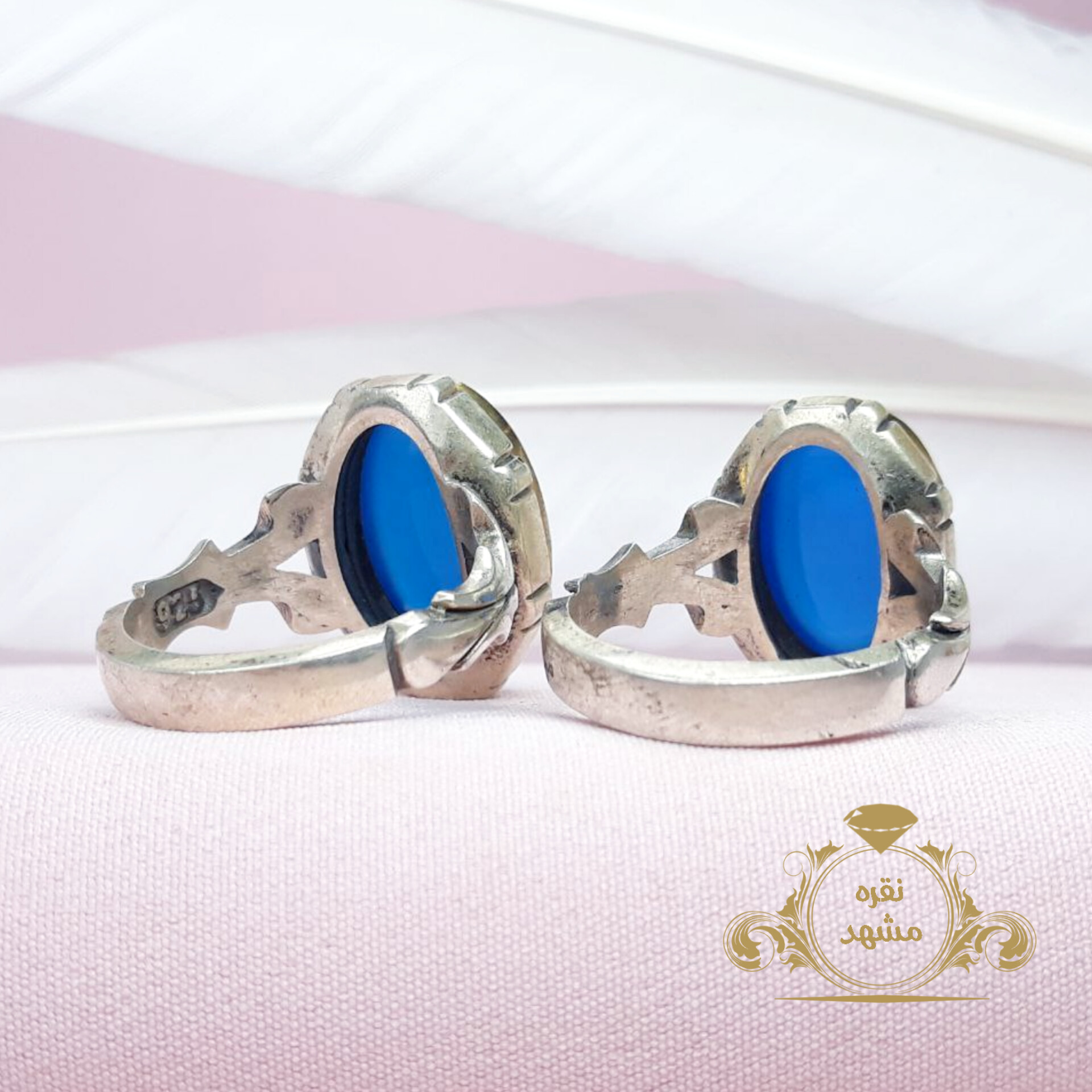 انگشتر ست زنانه مردانه عقیق آبی رکاب نقره