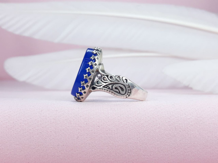 انگشتر مردانه با حکاکی زیبای یاعباس عقیق آبی