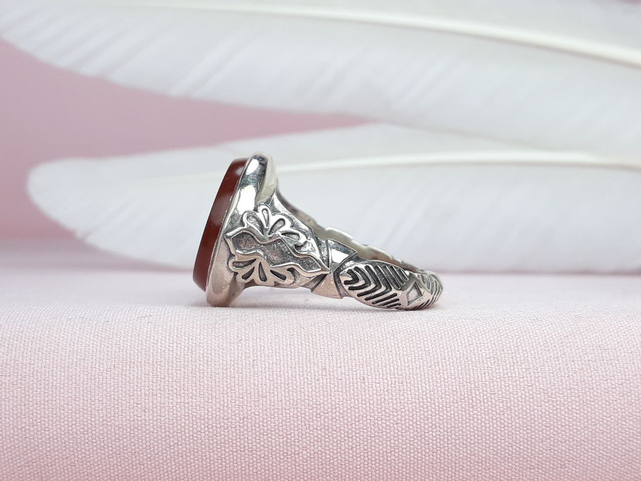 انگشتر نقره زیبای عبدالله الحسین عقیق سرخ