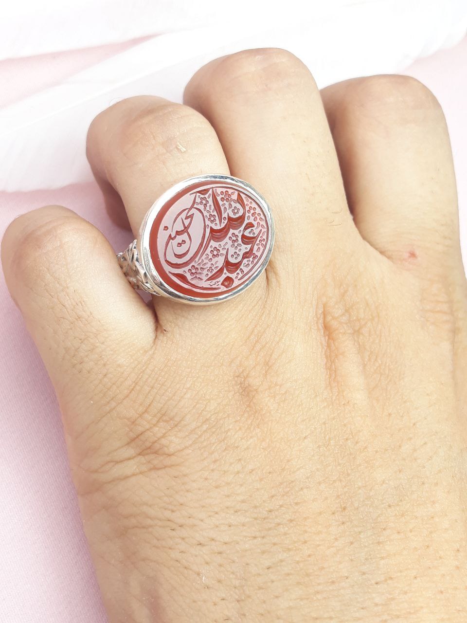 انگشتر مردانه زیبا عبدالله الحسین عقیق سرخ