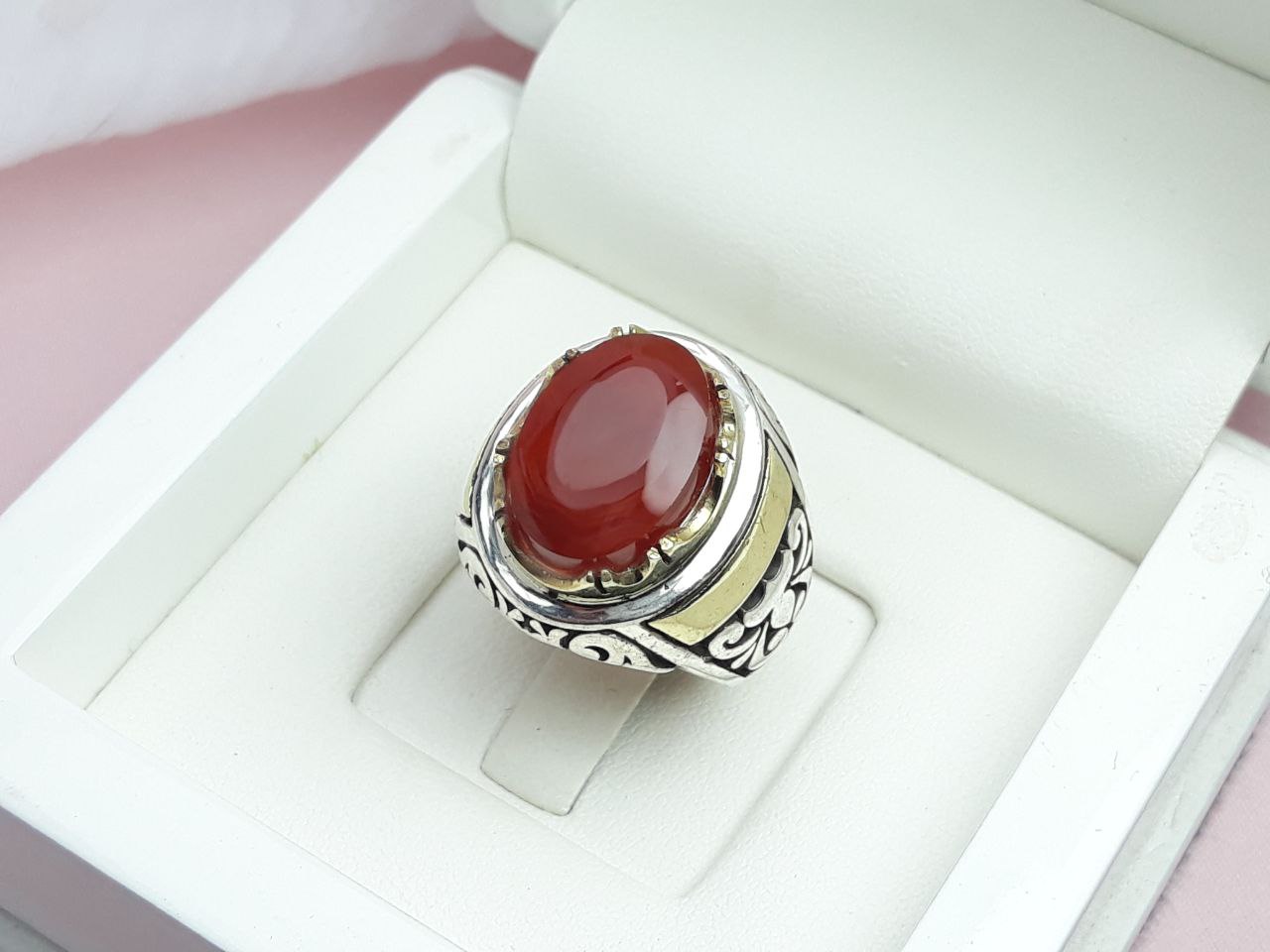 انگشتر مردانه عقیق سرخ یمنی اصلی دستساز