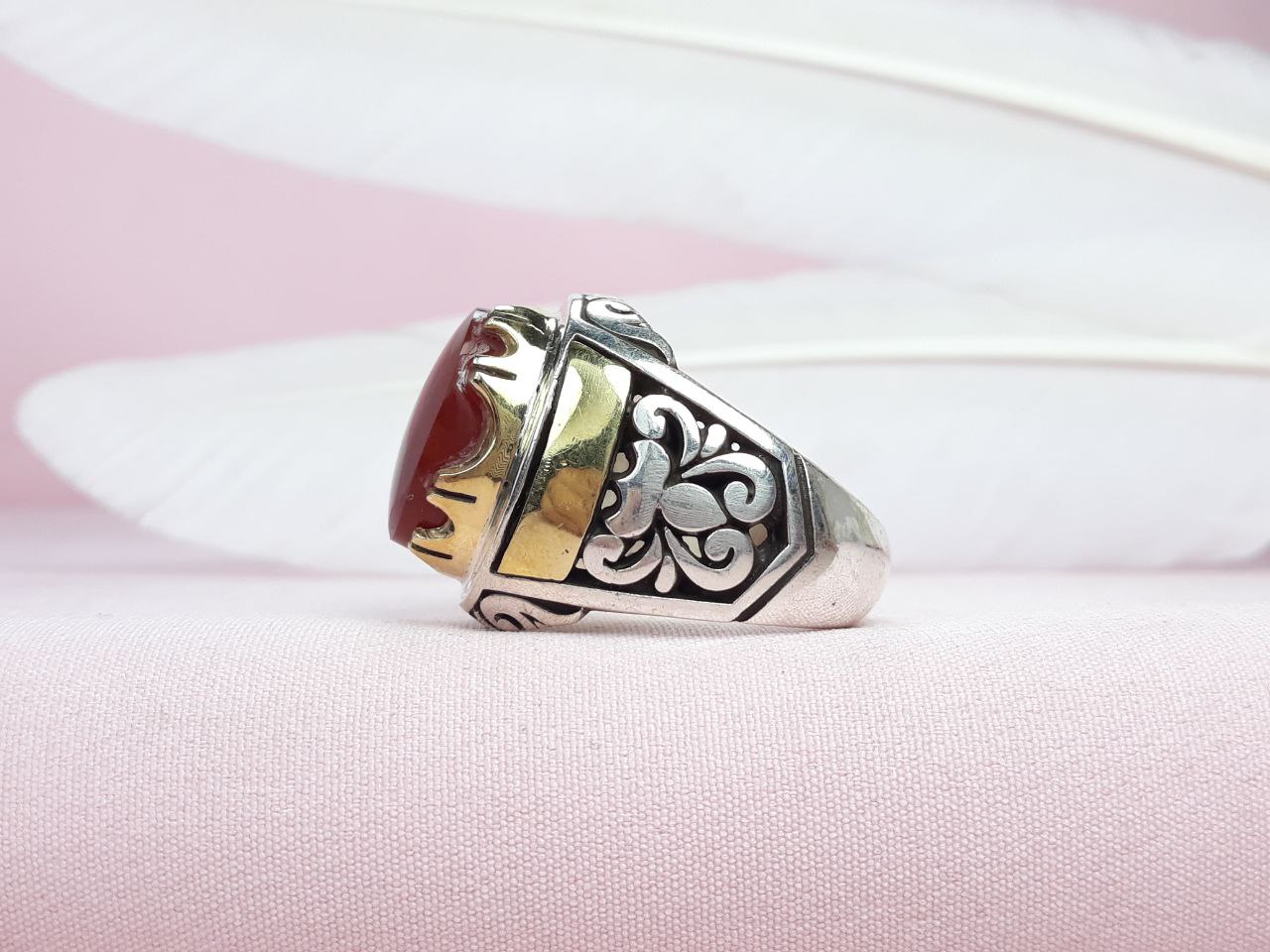 انگشتر نقره دستساز مردانه عقیق سرخ یمنی اصل