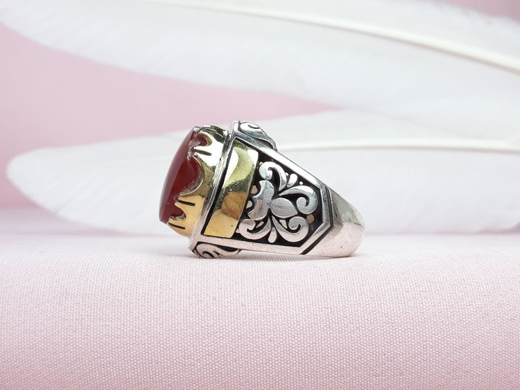 انگشتر نقره دستساز مردانه عقیق سرخ یمنی اصل