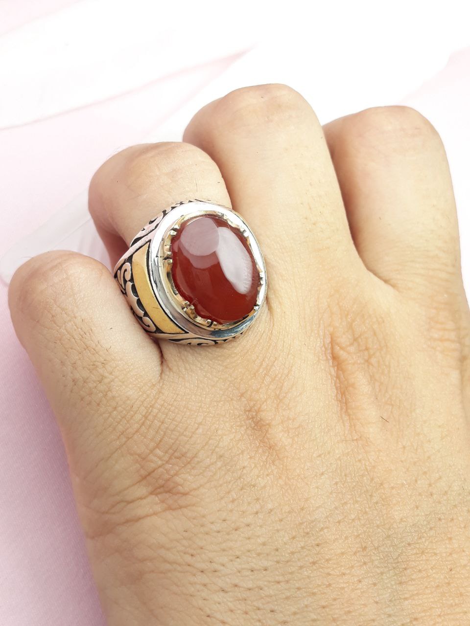 انگشتر مردانه عقیق سرخ یمنی اصلی دستساز