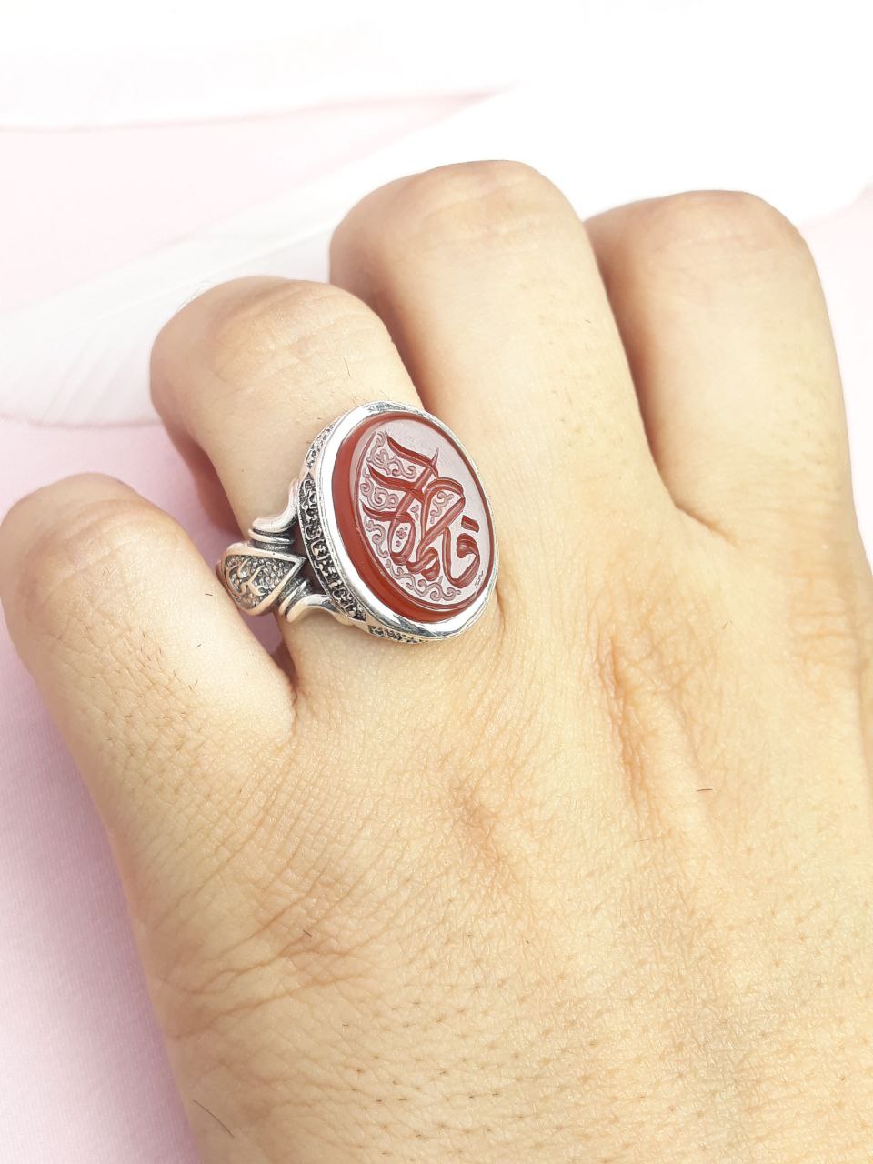 انگشتر نام مبارک حضرت فاطمه عقیق سرخ اصلی
