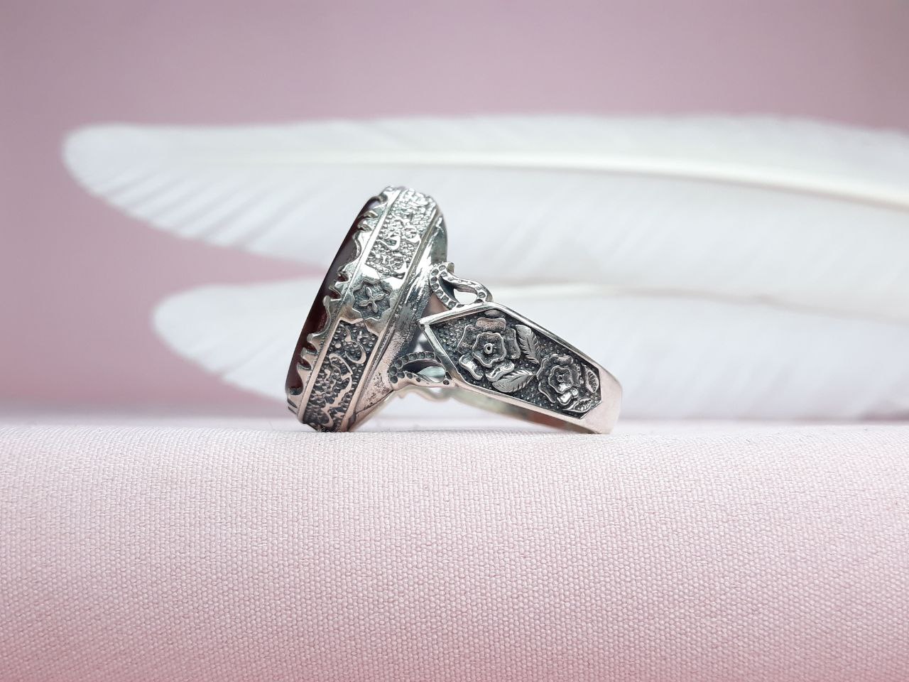 انگشتر نقره با ذکر مظلوم حسین شهید انگشتر مردانه عقیق سرخ