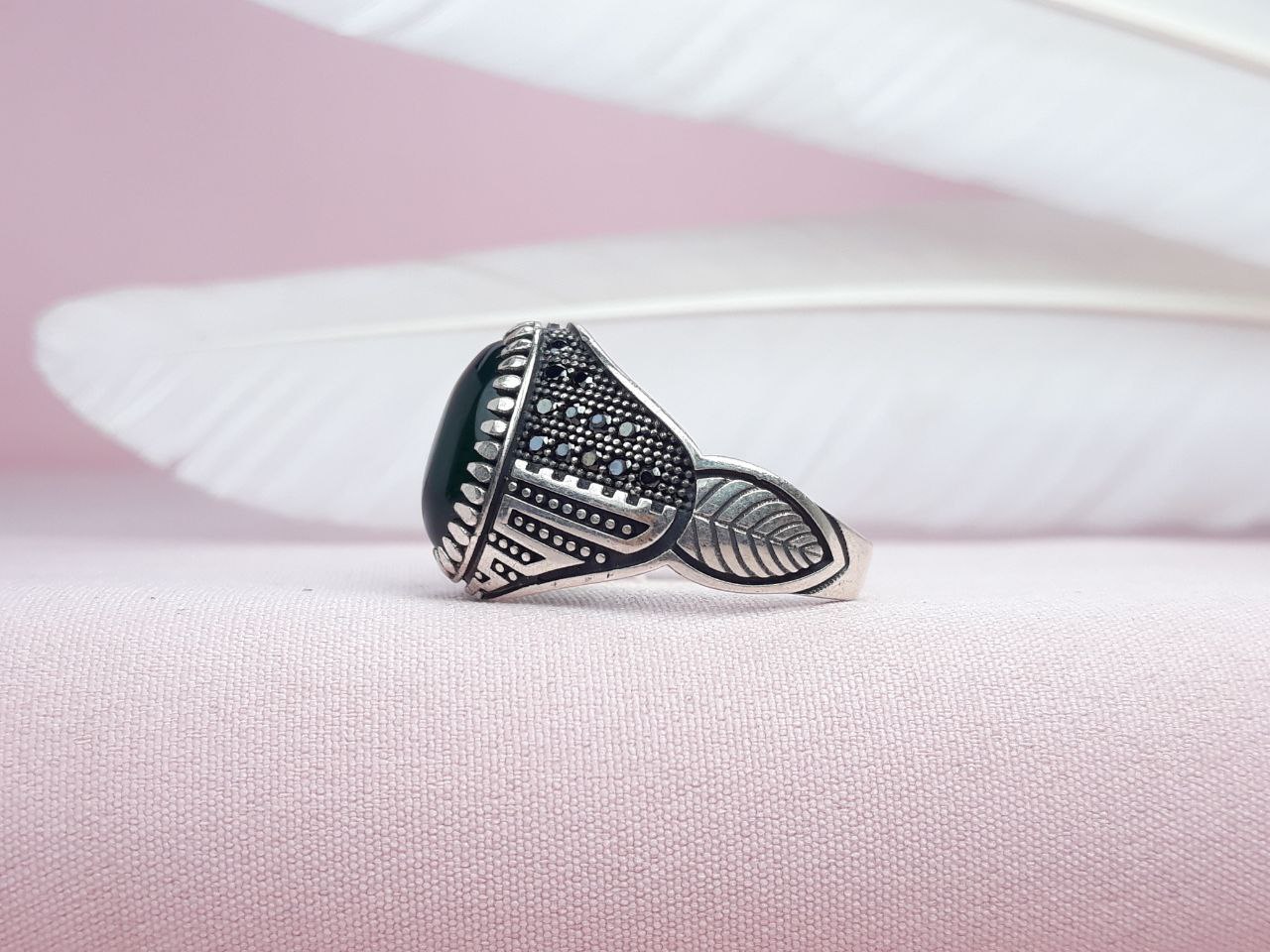 انگشتر مردانه اسپرت عقیق سبز طرح ترک