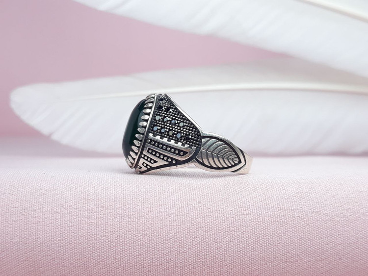 انگشتر مردانه اسپرت عقیق سبز طرح ترک