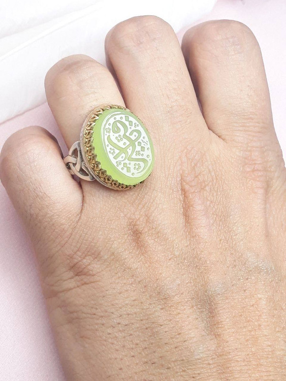 انگشتر مردانه عقیق سبز کاهویی یا رقیه اصلی