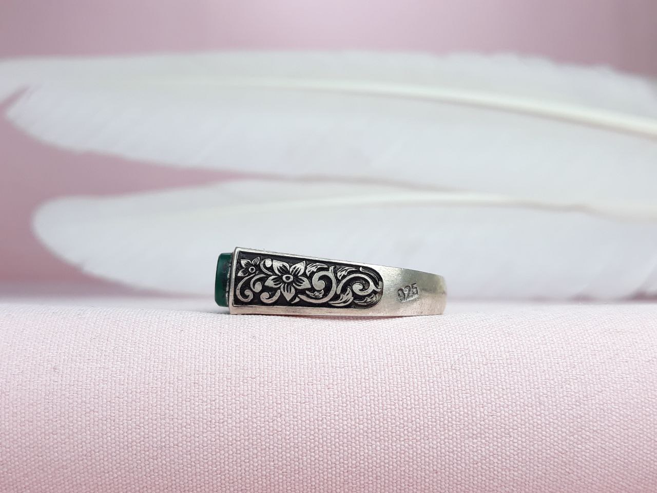 انگشتر حسبی الله مردانه دستساز عقیق سبز تراش کپسولی