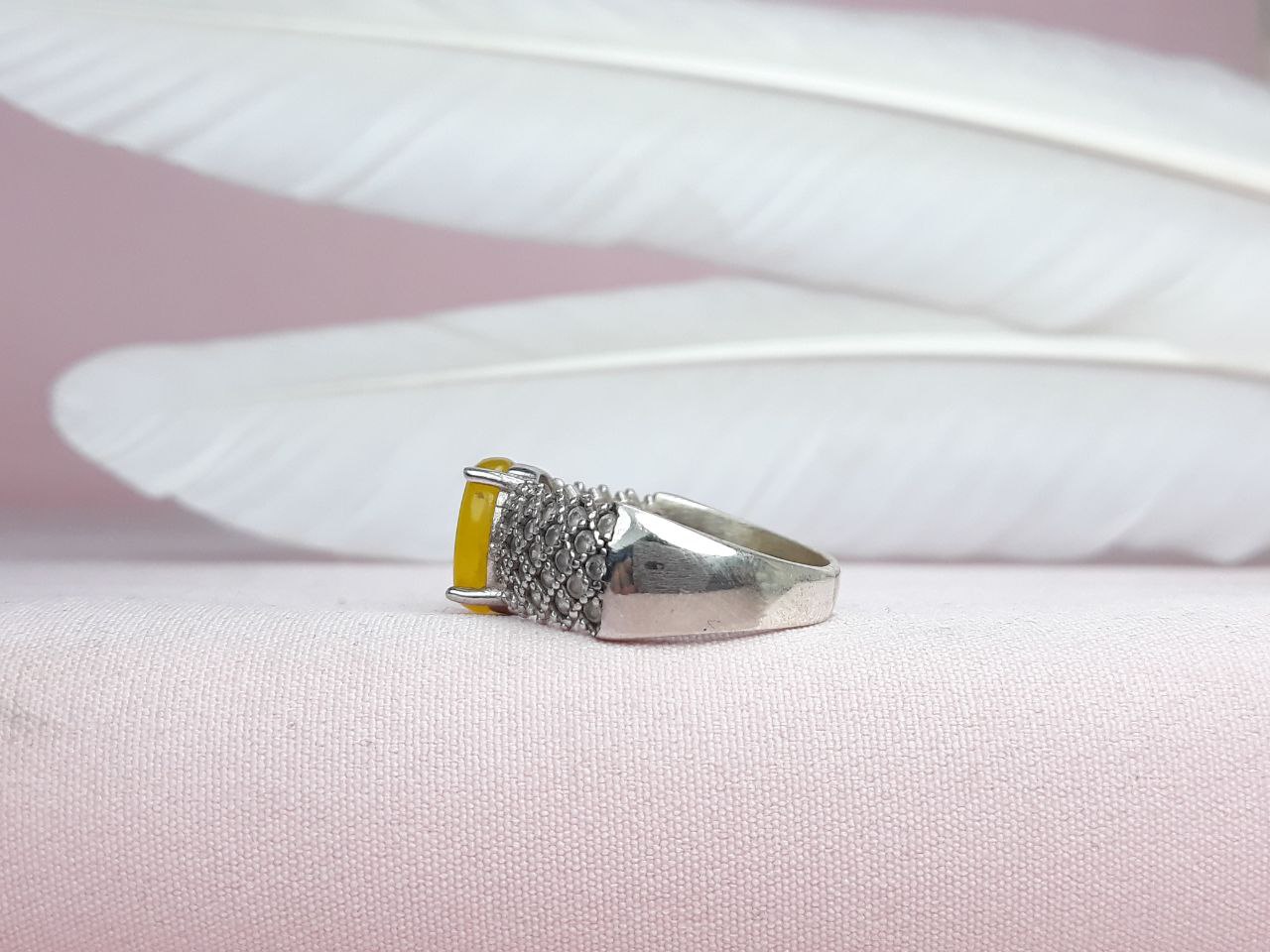 انگشتر زیبای نقره زنانه عقیق زرد روکش رادیوم