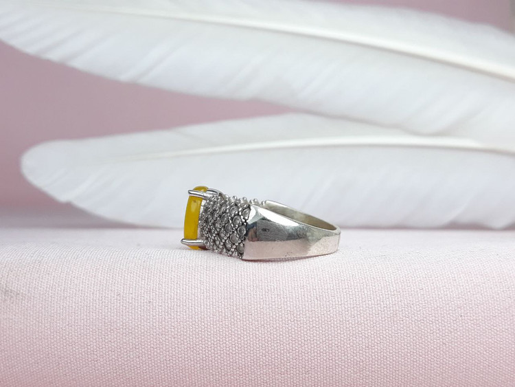 انگشتر زیبای نقره زنانه عقیق زرد روکش رادیوم