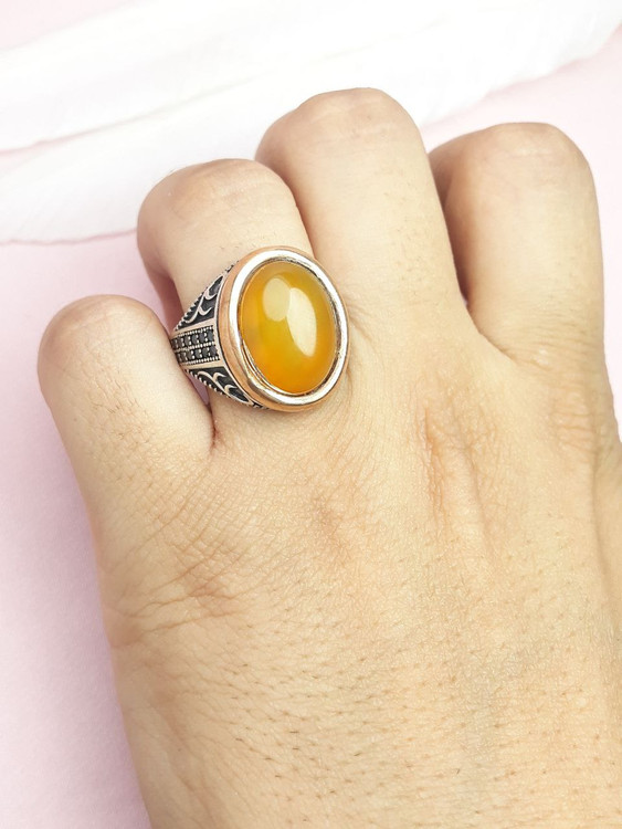 انگشتر نقره اسپرت عقیق زرد اصلی و معدنی طرح ترک