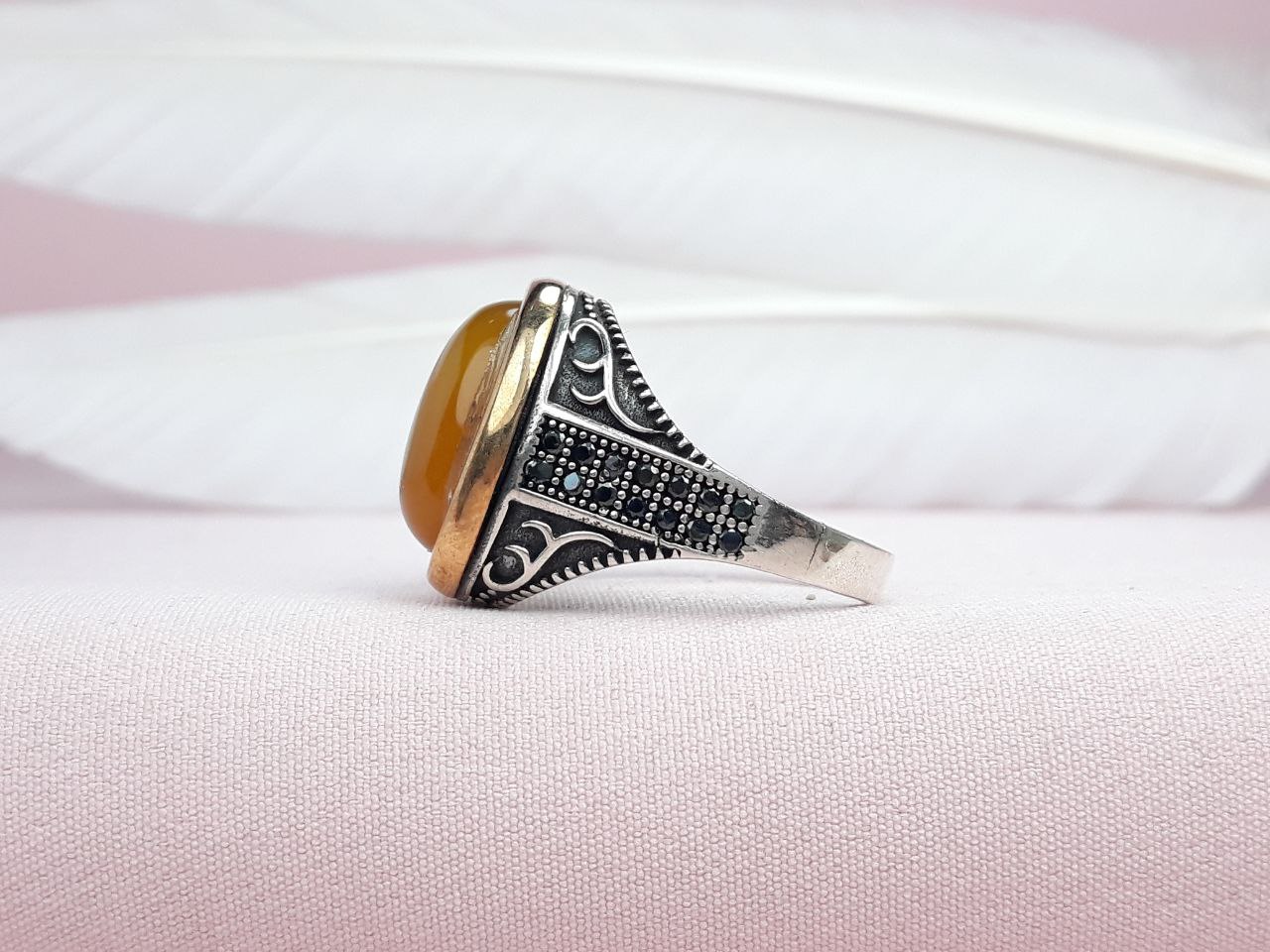 انگشتر اسپرت نقره عقیق زرد اصلی و معدنی طرح ترک