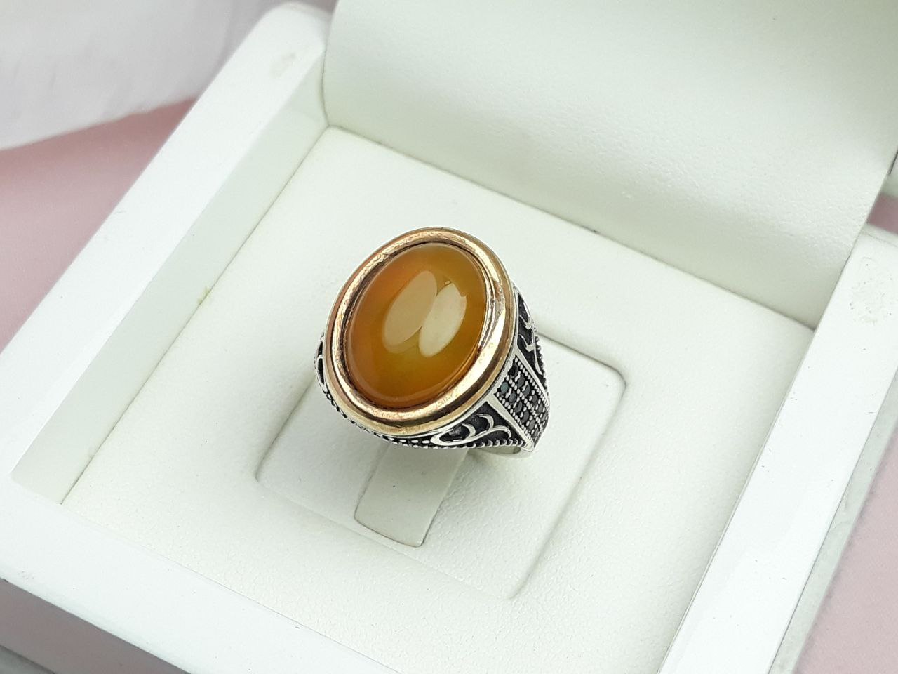 انگشتر نقره اسپرت عقیق زرد طرح ترک