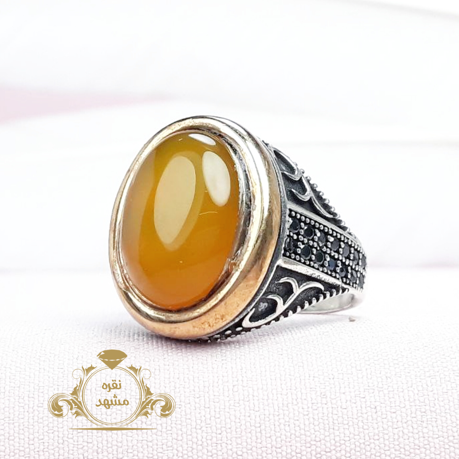 انگشتر اسپرت عقیق زرد اصلی و معدنی طرح ترک