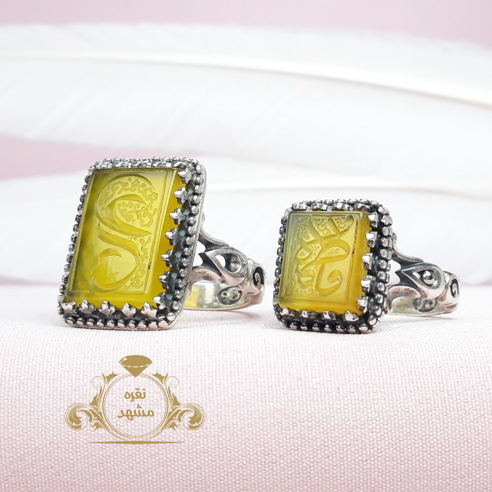 ست زنانه مردانه عقیق زرد اصل خطی یاعلی یا فاطمه